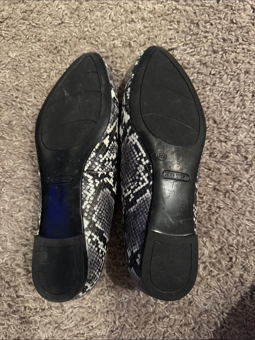 Nine West Black & White Snake-Print Pointed Toe Flats Size 8